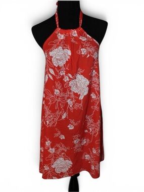 CHVITY ORANGE WHITE FLORAL TIE HALTER DRESS SMALL NWT's